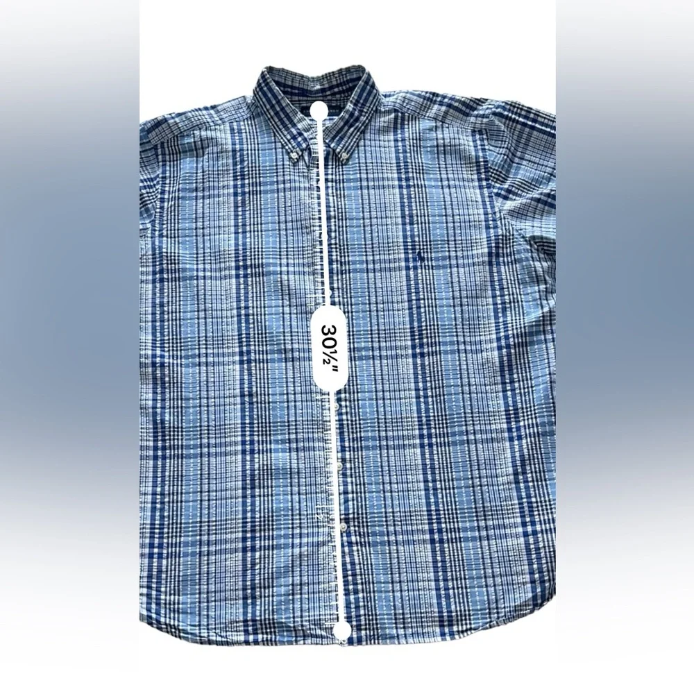 Ralph Lauren Blue Plaid Short Sleeve Casual Dress‎ Shirt Size 2XL